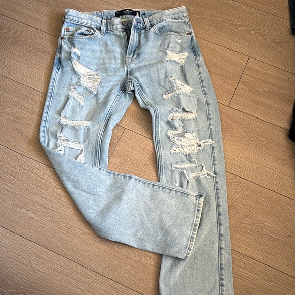 Light wash, ripped slim straight jeans - Picture 1 of 2
